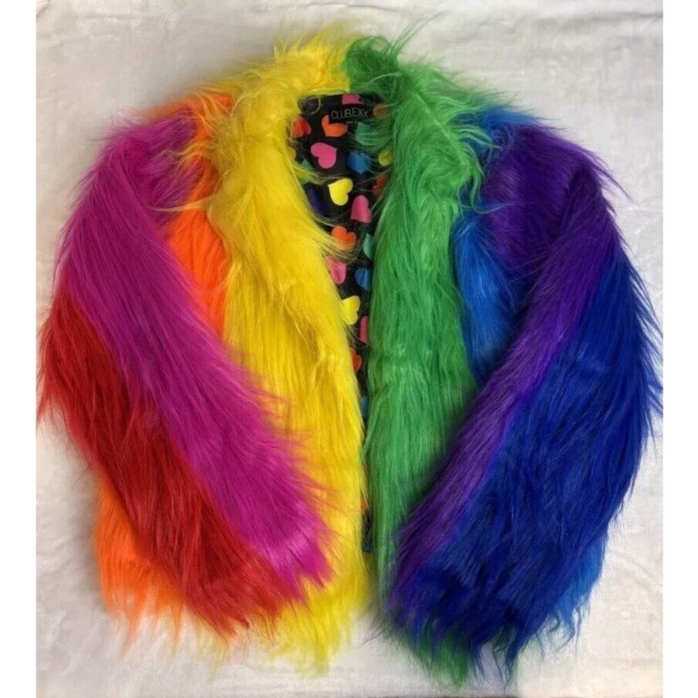 Dolls Kill Club Exx Faux Fur Rainbow Jacket NWT SOLD OUT IN STORES
